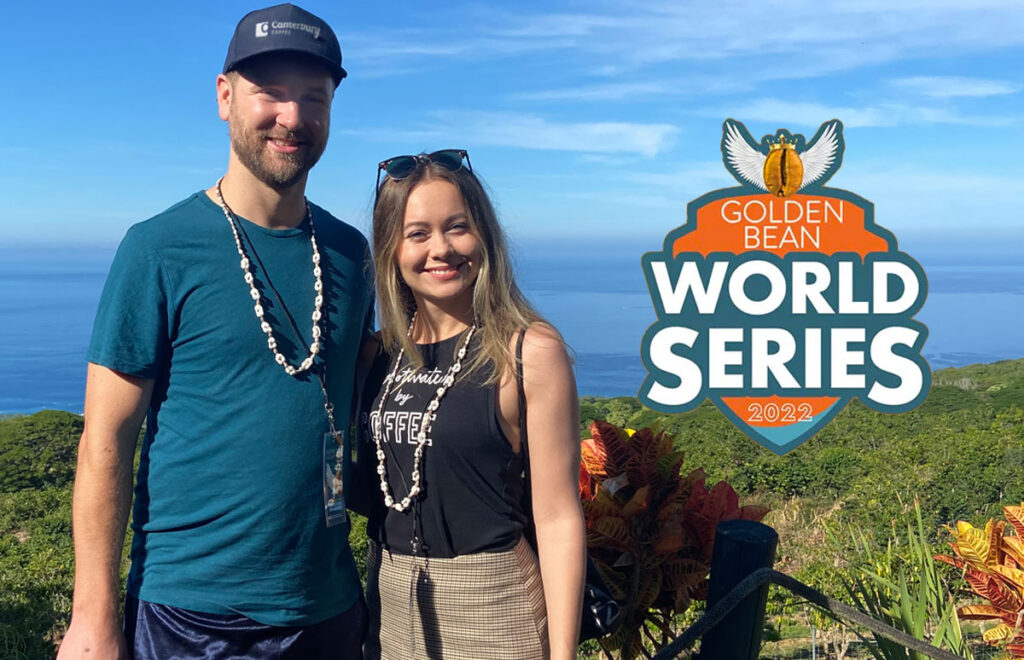 photo of Tim Cole and Lenka Bohorova of Canterbury Coffee in Hawaii overlooking the ocean